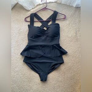 Collectif Vintage Millie Peplum Swimsuit black one piece bathing suit
